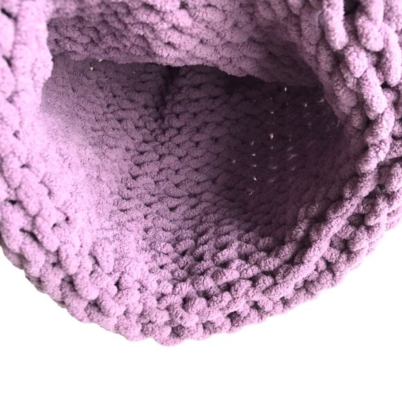 Handmade Knit Hat Stocking Cap Ribbed Beanie Purple Winter Ski Hat Scandi Girl - Picture 5 of 7